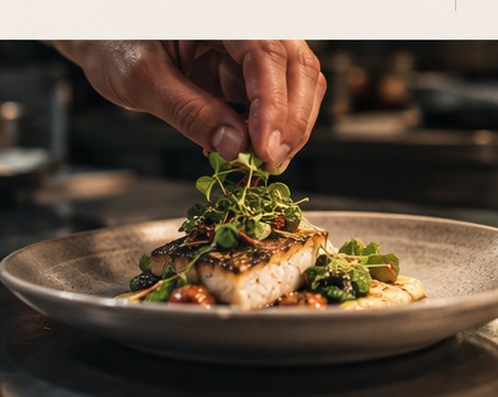 Restaurant dish finished with fresh herbs